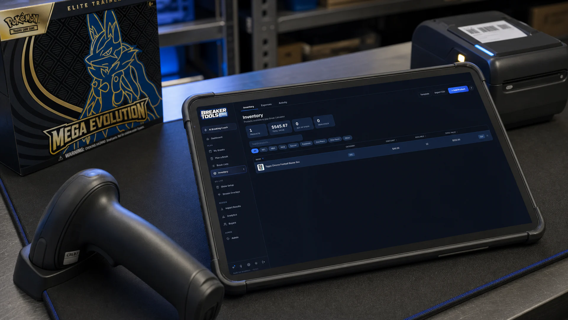 Breaker Tools Pro Inventory with box costs, quantities, and scheduled reservations